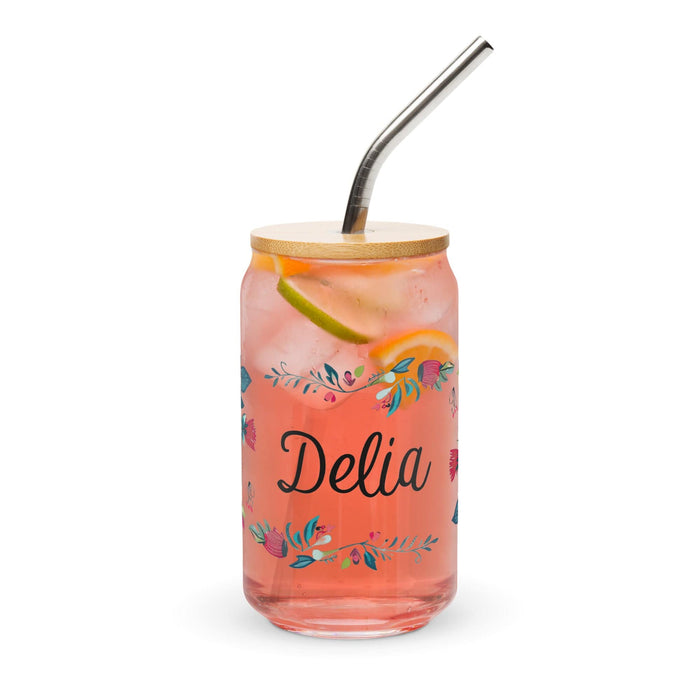 Delia Exclusive Name Art Piece Can-Shaped Glass Home Office Work Mexican Spanish Pride Gift Cup One-Of-A-Kind Calligraphy Glass | D27 Mexicada