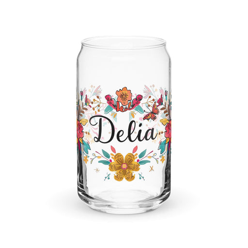 Delia Exclusive Name Art Piece Can-Shaped Glass Home Office Work Mexican Spanish Pride Gift Cup One-Of-A-Kind Calligraphy Glass | D29 Mexicada 16 oz