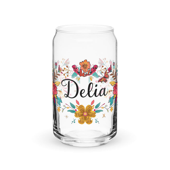 Delia Exclusive Name Art Piece Can-Shaped Glass Home Office Work Mexican Spanish Pride Gift Cup One-Of-A-Kind Calligraphy Glass | D29 Mexicada 16 oz