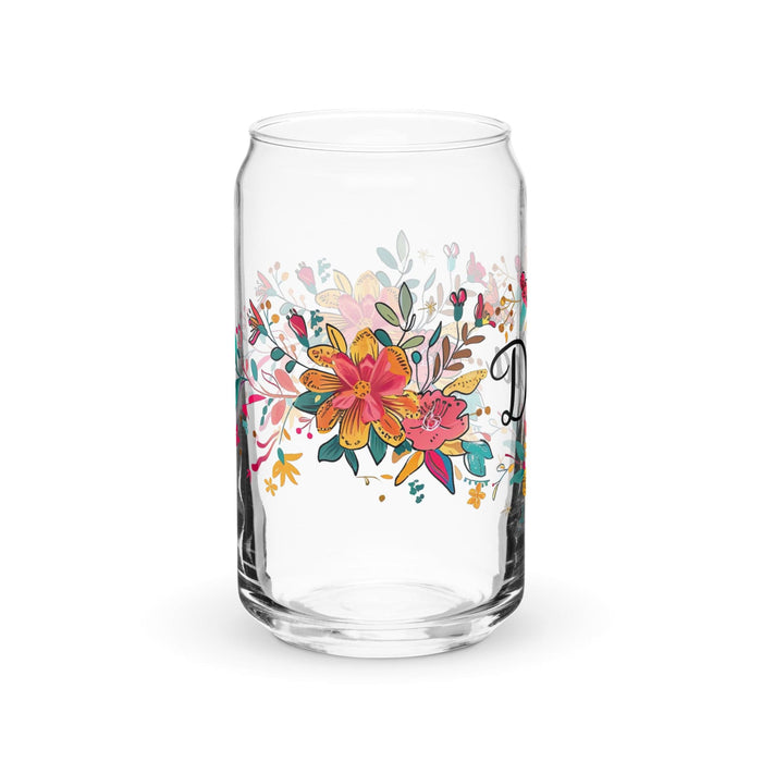 Delia Exclusive Name Art Piece Can-Shaped Glass Home Office Work Mexican Spanish Pride Gift Cup One-Of-A-Kind Calligraphy Glass | D29 Mexicada