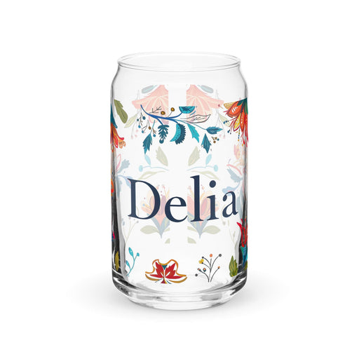 Delia Exclusive Name Art Piece Can-Shaped Glass Home Office Work Mexican Spanish Pride Gift Cup One-Of-A-Kind Calligraphy Glass | D3 Mexicada 16 oz (No Lid No Straw)