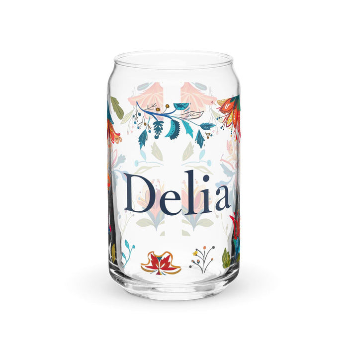 Delia Exclusive Name Art Piece Can-Shaped Glass Home Office Work Mexican Spanish Pride Gift Cup One-Of-A-Kind Calligraphy Glass | D3 Mexicada 16 oz (No Lid No Straw)