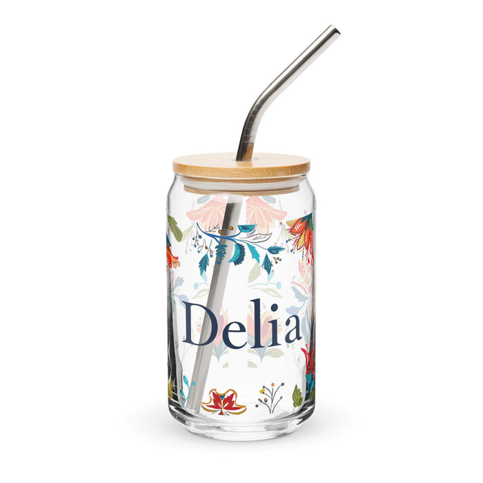 Delia Exclusive Name Art Piece Can-Shaped Glass Home Office Work Mexican Spanish Pride Gift Cup One-Of-A-Kind Calligraphy Glass | D3 Mexicada 16 oz With Lid & Straw