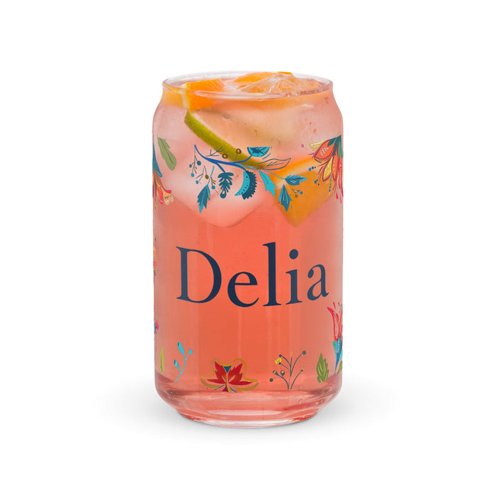 Delia Exclusive Name Art Piece Can-Shaped Glass Home Office Work Mexican Spanish Pride Gift Cup One-Of-A-Kind Calligraphy Glass | D3 Mexicada