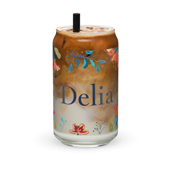 Delia Exclusive Name Art Piece Can-Shaped Glass Home Office Work Mexican Spanish Pride Gift Cup One-Of-A-Kind Calligraphy Glass | D3 Mexicada