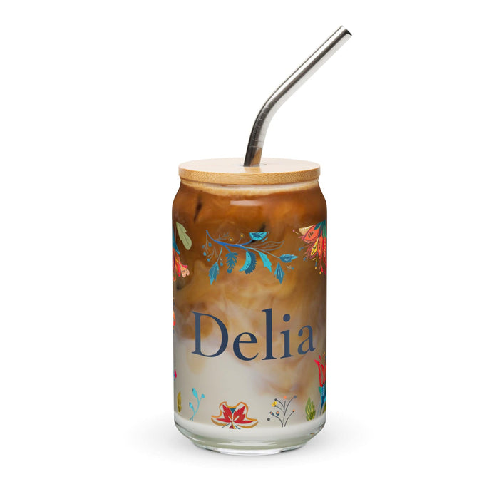 Delia Exclusive Name Art Piece Can-Shaped Glass Home Office Work Mexican Spanish Pride Gift Cup One-Of-A-Kind Calligraphy Glass | D3 Mexicada