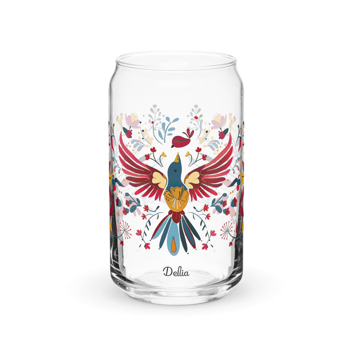 Delia Exclusive Name Art Piece Can-Shaped Glass Home Office Work Mexican Spanish Pride Gift Cup One-Of-A-Kind Calligraphy Glass | D30 Mexicada 16 oz (No Lid No Straw)