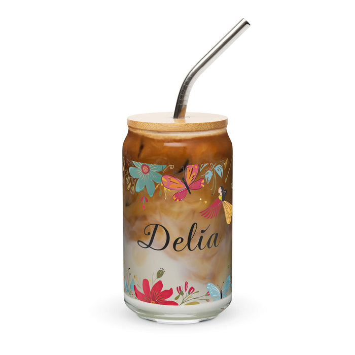 Delia Exclusive Name Art Piece Can-Shaped Glass Home Office Work Mexican Spanish Pride Gift Cup One-Of-A-Kind Calligraphy Glass | D4 Mexicada