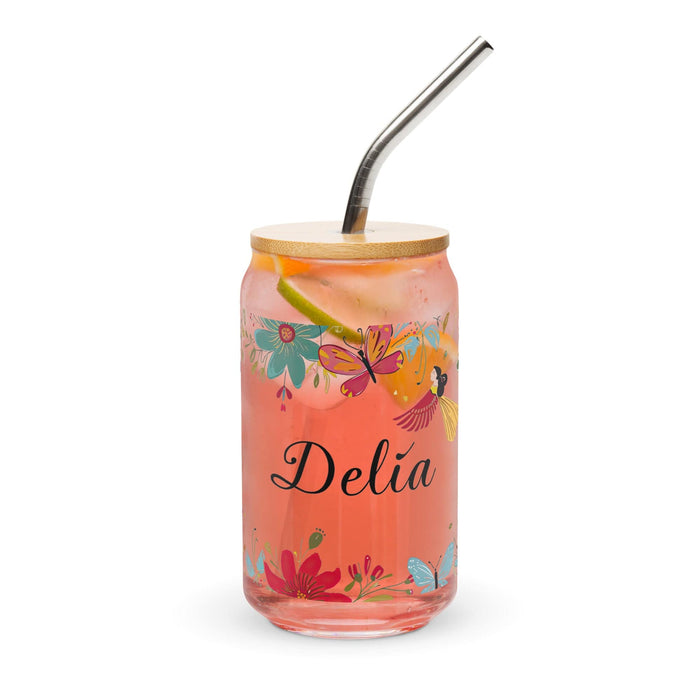 Delia Exclusive Name Art Piece Can-Shaped Glass Home Office Work Mexican Spanish Pride Gift Cup One-Of-A-Kind Calligraphy Glass | D4 Mexicada