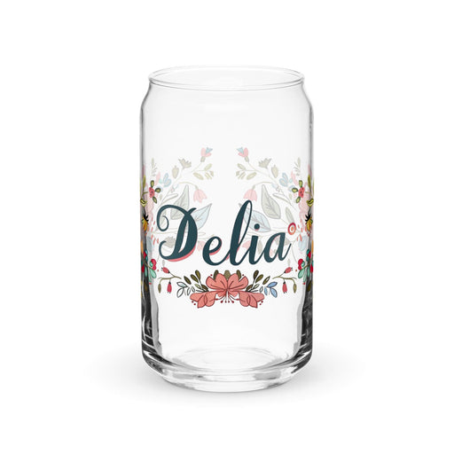 Delia Exclusive Name Art Piece Can-Shaped Glass Home Office Work Mexican Spanish Pride Gift Cup One-Of-A-Kind Calligraphy Glass | D5 Mexicada 16 oz