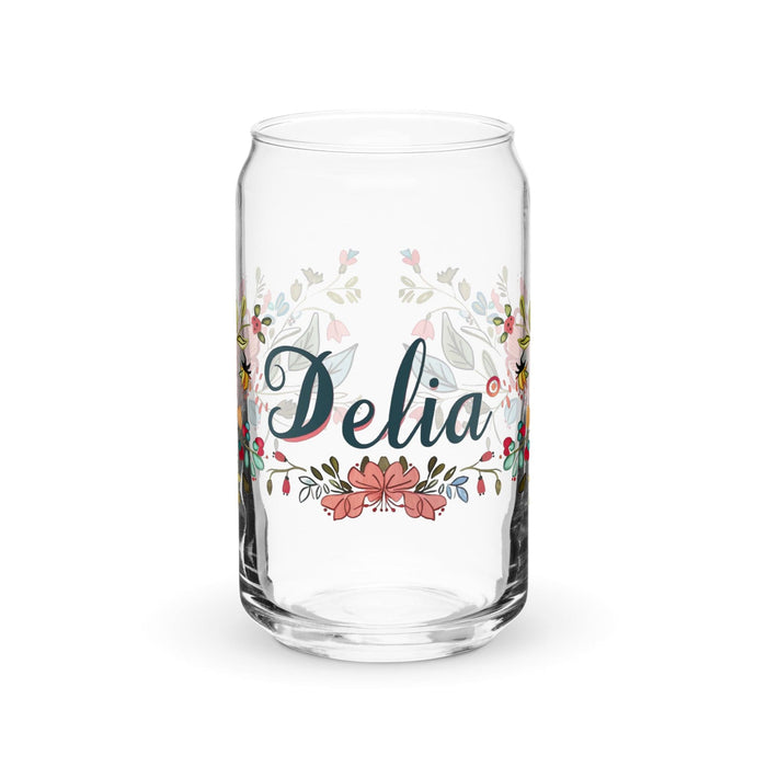 Delia Exclusive Name Art Piece Can-Shaped Glass Home Office Work Mexican Spanish Pride Gift Cup One-Of-A-Kind Calligraphy Glass | D5 Mexicada 16 oz