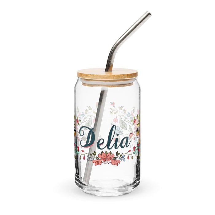 Delia Exclusive Name Art Piece Can-Shaped Glass Home Office Work Mexican Spanish Pride Gift Cup One-Of-A-Kind Calligraphy Glass | D5 Mexicada 16 oz With Lid & Straw