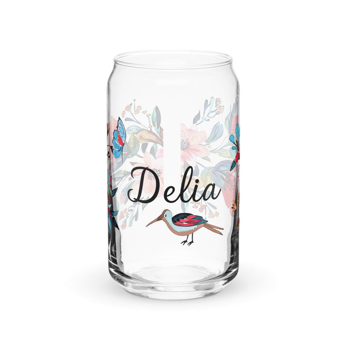 Delia Exclusive Name Art Piece Can-Shaped Glass Home Office Work Mexican Spanish Pride Gift Cup One-Of-A-Kind Calligraphy Glass | D6 Mexicada 16 oz