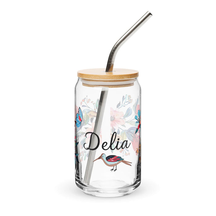 Delia Exclusive Name Art Piece Can-Shaped Glass Home Office Work Mexican Spanish Pride Gift Cup One-Of-A-Kind Calligraphy Glass | D6 Mexicada 16 oz With Lid & Straw