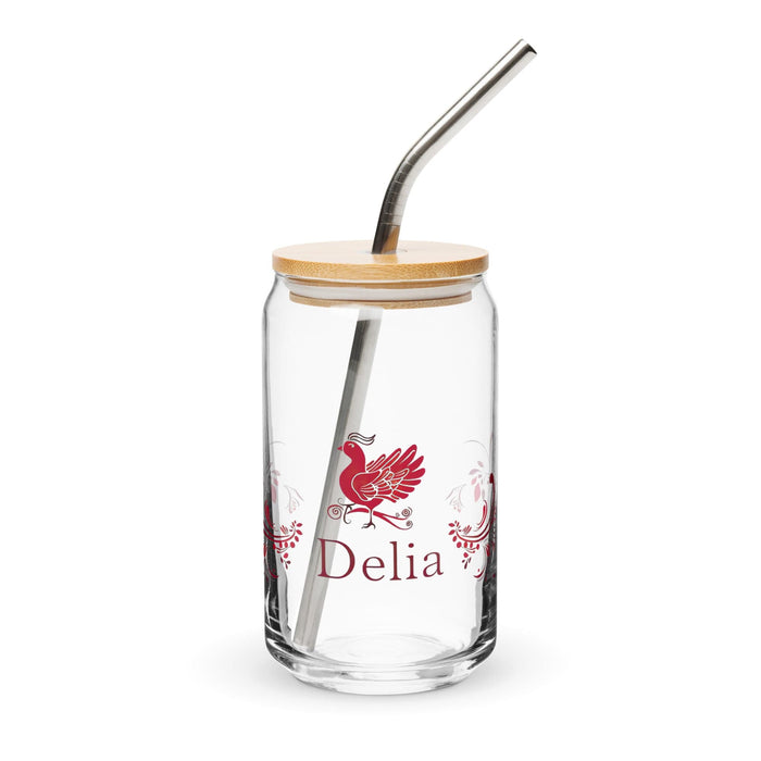 Delia Exclusive Name Art Piece Can-Shaped Glass Home Office Work Mexican Spanish Pride Gift Cup One-Of-A-Kind Calligraphy Glass | D7 Mexicada 16 oz With Lid & Straw