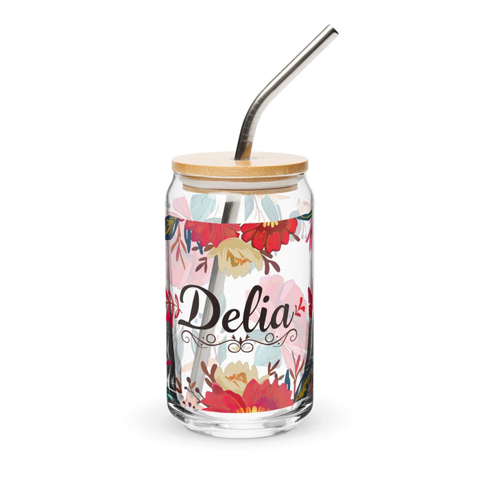 Delia Exclusive Name Art Piece Can-Shaped Glass Home Office Work Mexican Spanish Pride Gift Cup One-Of-A-Kind Calligraphy Glass | D8 Mexicada 16 oz With Lid & Straw