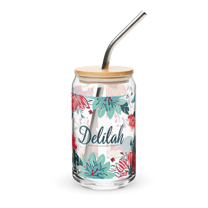 Delilah Exclusive Name Art Piece Can-Shaped Glass Home Office Work Mexican Spanish Pride Gift Cup One-Of-A-Kind Calligraphy Glass | D1 Mexicada 16 oz With Lid & Straw