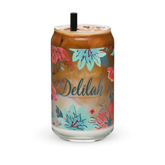 Delilah Exclusive Name Art Piece Can-Shaped Glass Home Office Work Mexican Spanish Pride Gift Cup One-Of-A-Kind Calligraphy Glass | D1 Mexicada