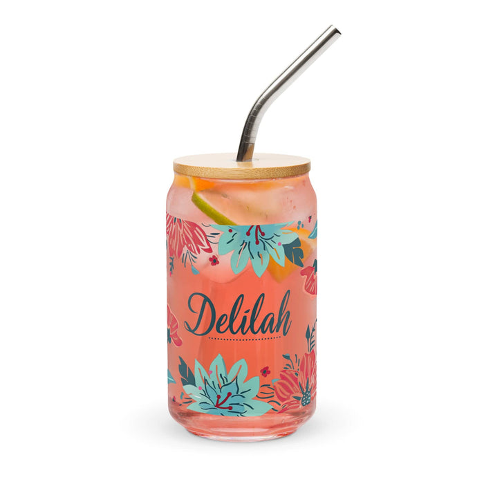 Delilah Exclusive Name Art Piece Can-Shaped Glass Home Office Work Mexican Spanish Pride Gift Cup One-Of-A-Kind Calligraphy Glass | D1 Mexicada