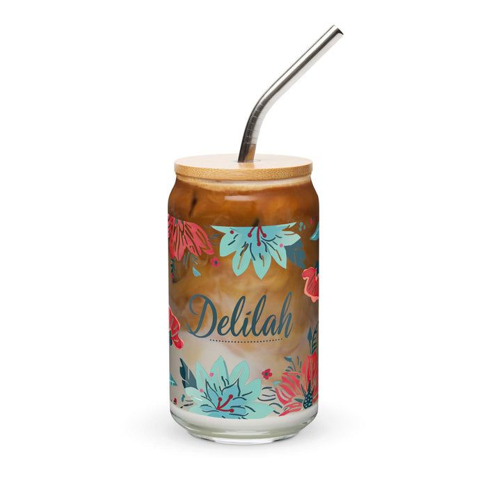 Delilah Exclusive Name Art Piece Can-Shaped Glass Home Office Work Mexican Spanish Pride Gift Cup One-Of-A-Kind Calligraphy Glass | D1 Mexicada