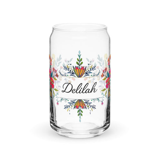 Delilah Exclusive Name Art Piece Can-Shaped Glass Home Office Work Mexican Spanish Pride Gift Cup One-Of-A-Kind Calligraphy Glass | D10 Mexicada 16 oz