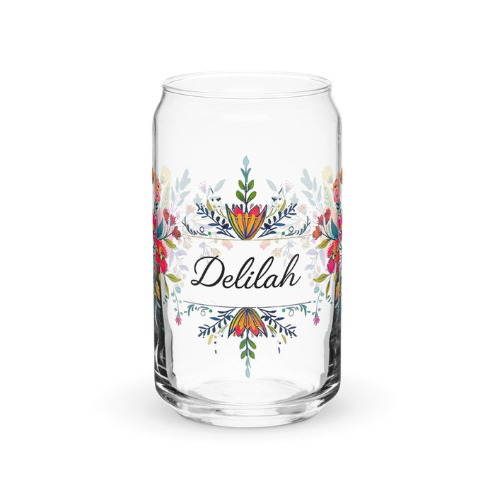 Delilah Exclusive Name Art Piece Can-Shaped Glass Home Office Work Mexican Spanish Pride Gift Cup One-Of-A-Kind Calligraphy Glass | D10 Mexicada 16 oz