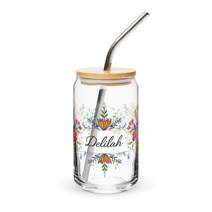 Delilah Exclusive Name Art Piece Can-Shaped Glass Home Office Work Mexican Spanish Pride Gift Cup One-Of-A-Kind Calligraphy Glass | D10 Mexicada 16 oz With Lid & Straw