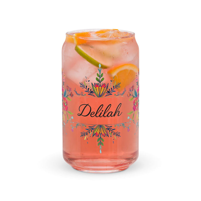 Delilah Exclusive Name Art Piece Can-Shaped Glass Home Office Work Mexican Spanish Pride Gift Cup One-Of-A-Kind Calligraphy Glass | D10 Mexicada