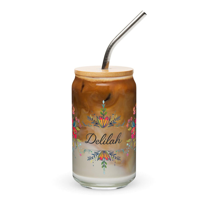 Delilah Exclusive Name Art Piece Can-Shaped Glass Home Office Work Mexican Spanish Pride Gift Cup One-Of-A-Kind Calligraphy Glass | D10 Mexicada