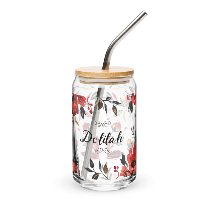 Delilah Exclusive Name Art Piece Can-Shaped Glass Home Office Work Mexican Spanish Pride Gift Cup One-Of-A-Kind Calligraphy Glass | D11 Mexicada 16 oz With Lid & Straw