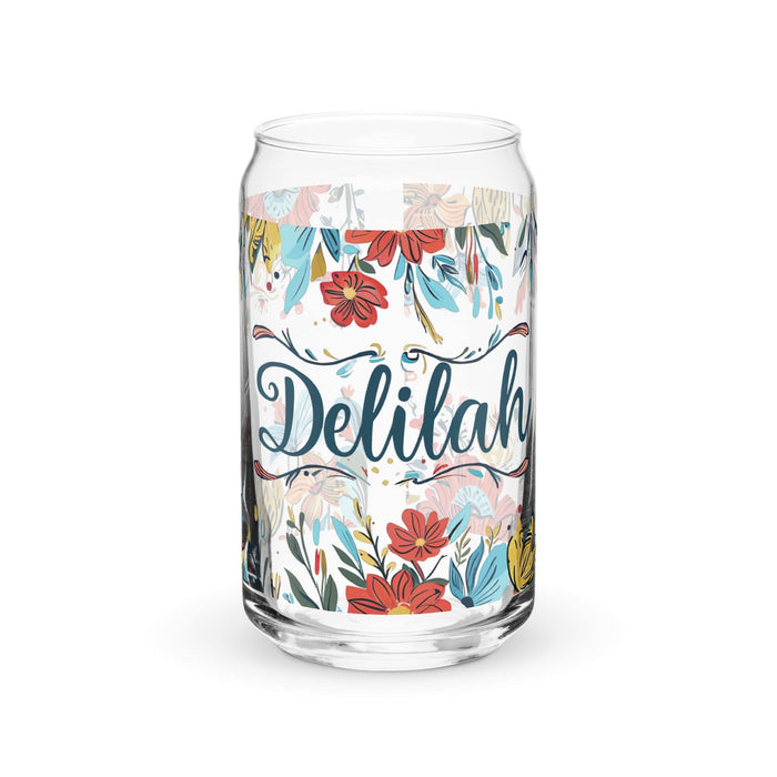 Delilah Exclusive Name Art Piece Can-Shaped Glass Home Office Work Mexican Spanish Pride Gift Cup One-Of-A-Kind Calligraphy Glass | D12 Mexicada 16 oz (No Lid No Straw)