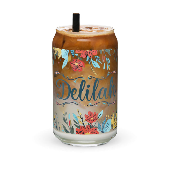 Delilah Exclusive Name Art Piece Can-Shaped Glass Home Office Work Mexican Spanish Pride Gift Cup One-Of-A-Kind Calligraphy Glass | D12 Mexicada