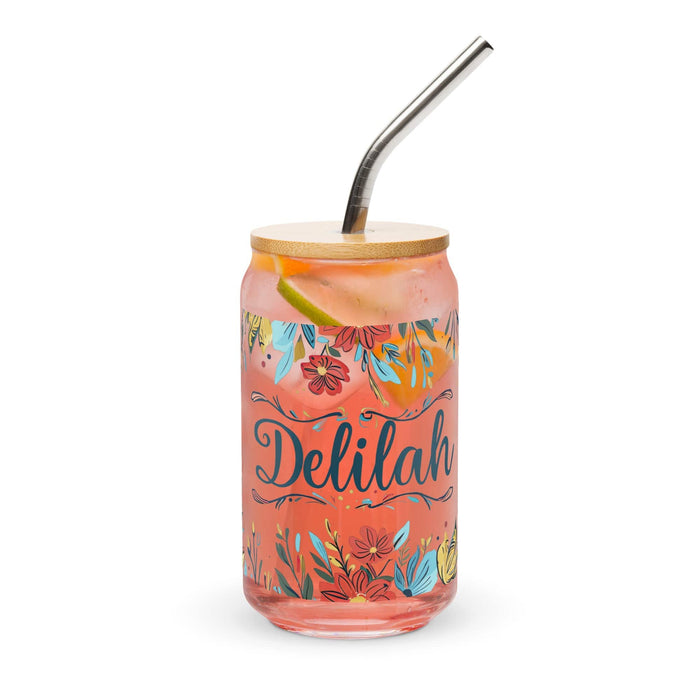 Delilah Exclusive Name Art Piece Can-Shaped Glass Home Office Work Mexican Spanish Pride Gift Cup One-Of-A-Kind Calligraphy Glass | D12 Mexicada