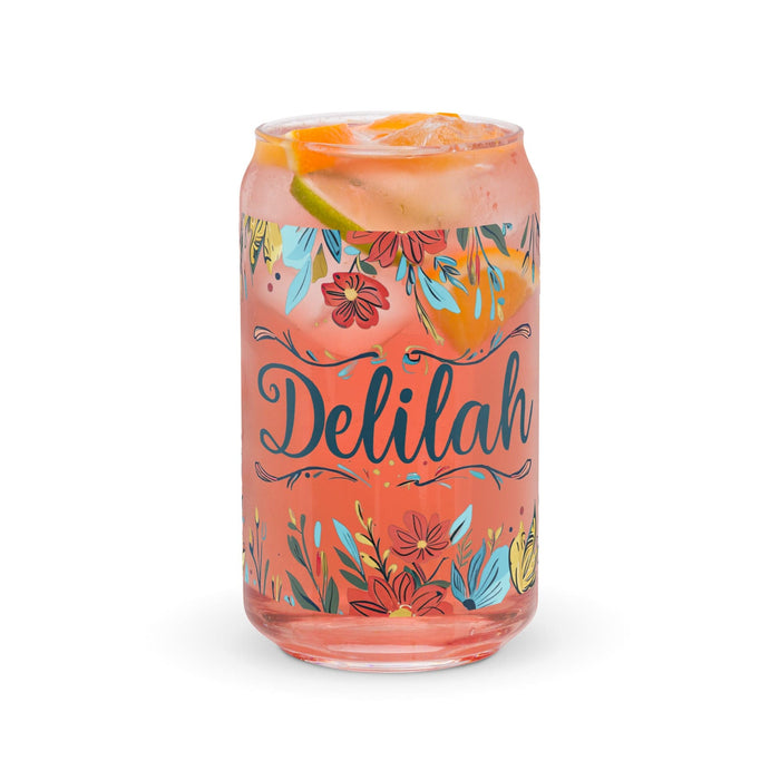 Delilah Exclusive Name Art Piece Can-Shaped Glass Home Office Work Mexican Spanish Pride Gift Cup One-Of-A-Kind Calligraphy Glass | D12 Mexicada