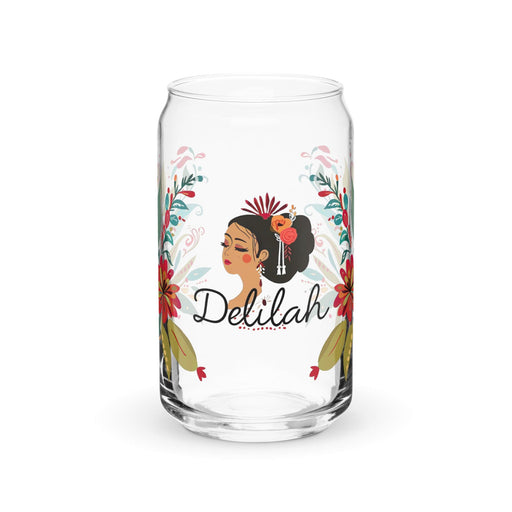 Delilah Exclusive Name Art Piece Can-Shaped Glass Home Office Work Mexican Spanish Pride Gift Cup One-Of-A-Kind Calligraphy Glass | D13 Mexicada 16 oz