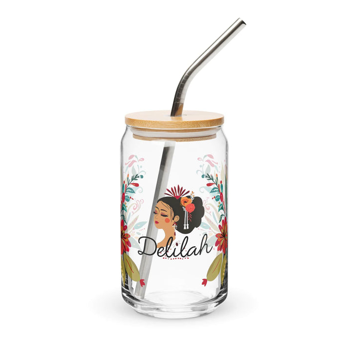 Delilah Exclusive Name Art Piece Can-Shaped Glass Home Office Work Mexican Spanish Pride Gift Cup One-Of-A-Kind Calligraphy Glass | D13 Mexicada 16 oz With Lid & Straw