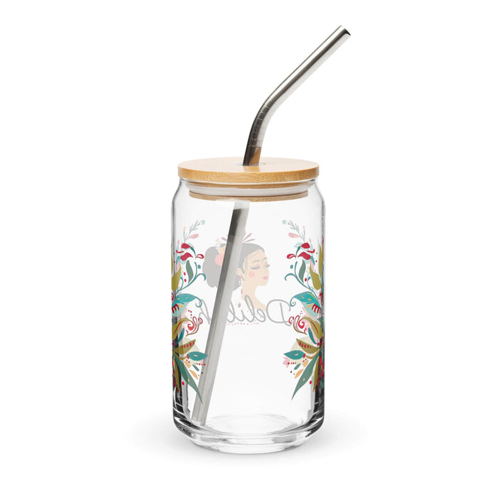 Delilah Exclusive Name Art Piece Can-Shaped Glass Home Office Work Mexican Spanish Pride Gift Cup One-Of-A-Kind Calligraphy Glass | D13 Mexicada