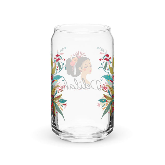 Delilah Exclusive Name Art Piece Can-Shaped Glass Home Office Work Mexican Spanish Pride Gift Cup One-Of-A-Kind Calligraphy Glass | D13 Mexicada