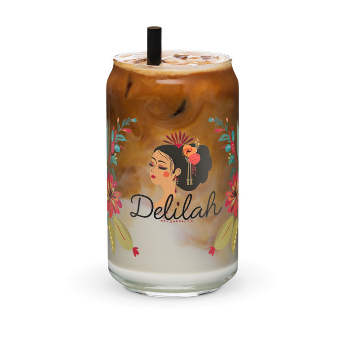 Delilah Exclusive Name Art Piece Can-Shaped Glass Home Office Work Mexican Spanish Pride Gift Cup One-Of-A-Kind Calligraphy Glass | D13 Mexicada