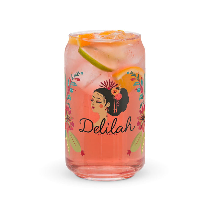 Delilah Exclusive Name Art Piece Can-Shaped Glass Home Office Work Mexican Spanish Pride Gift Cup One-Of-A-Kind Calligraphy Glass | D13 Mexicada