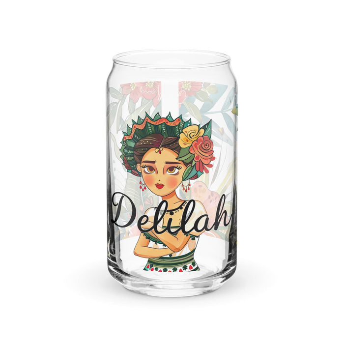 Delilah Exclusive Name Art Piece Can-Shaped Glass Home Office Work Mexican Spanish Pride Gift Cup One-Of-A-Kind Calligraphy Glass | D2 Mexicada 16 oz