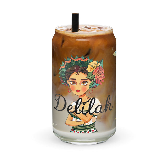 Delilah Exclusive Name Art Piece Can-Shaped Glass Home Office Work Mexican Spanish Pride Gift Cup One-Of-A-Kind Calligraphy Glass | D2 Mexicada