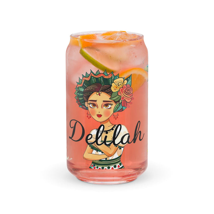 Delilah Exclusive Name Art Piece Can-Shaped Glass Home Office Work Mexican Spanish Pride Gift Cup One-Of-A-Kind Calligraphy Glass | D2 Mexicada