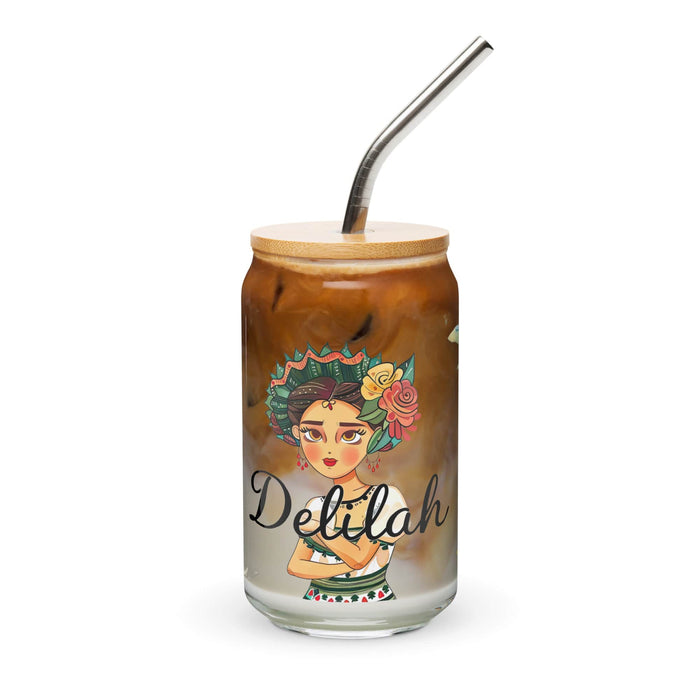 Delilah Exclusive Name Art Piece Can-Shaped Glass Home Office Work Mexican Spanish Pride Gift Cup One-Of-A-Kind Calligraphy Glass | D2 Mexicada