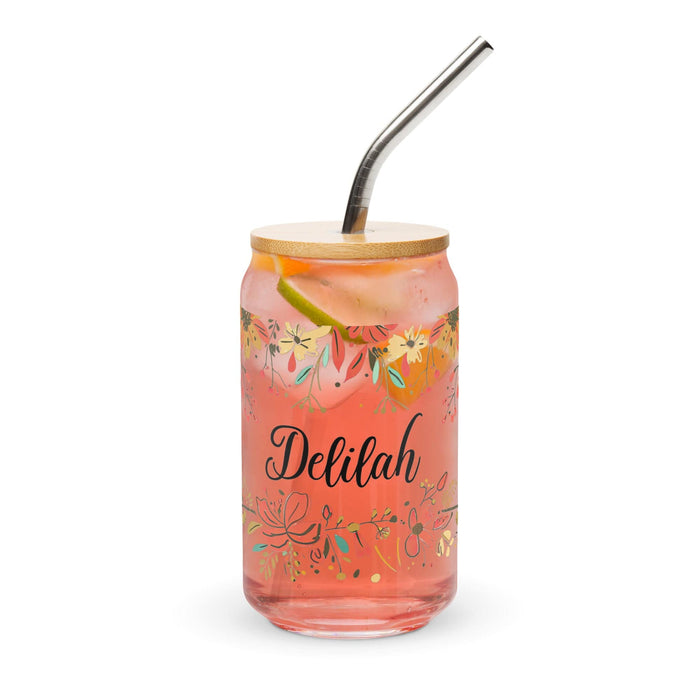 Delilah Exclusive Name Art Piece Can-Shaped Glass Home Office Work Mexican Spanish Pride Gift Cup One-Of-A-Kind Calligraphy Glass | D3 Mexicada