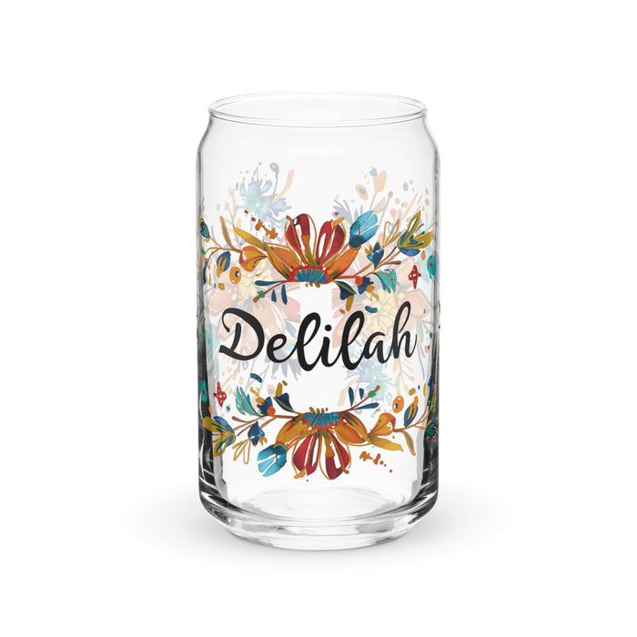 Delilah Exclusive Name Art Piece Can-Shaped Glass Home Office Work Mexican Spanish Pride Gift Cup One-Of-A-Kind Calligraphy Glass | D5 Mexicada 16 oz