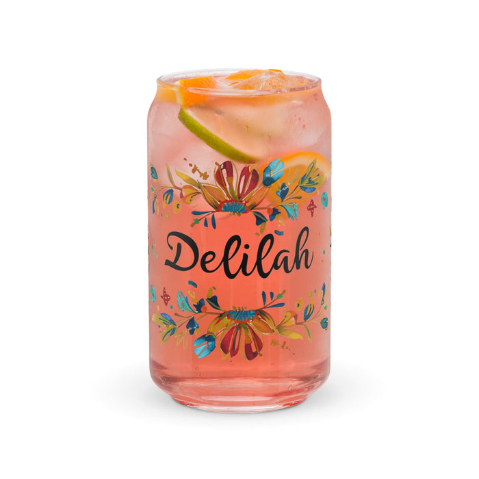 Delilah Exclusive Name Art Piece Can-Shaped Glass Home Office Work Mexican Spanish Pride Gift Cup One-Of-A-Kind Calligraphy Glass | D5 Mexicada