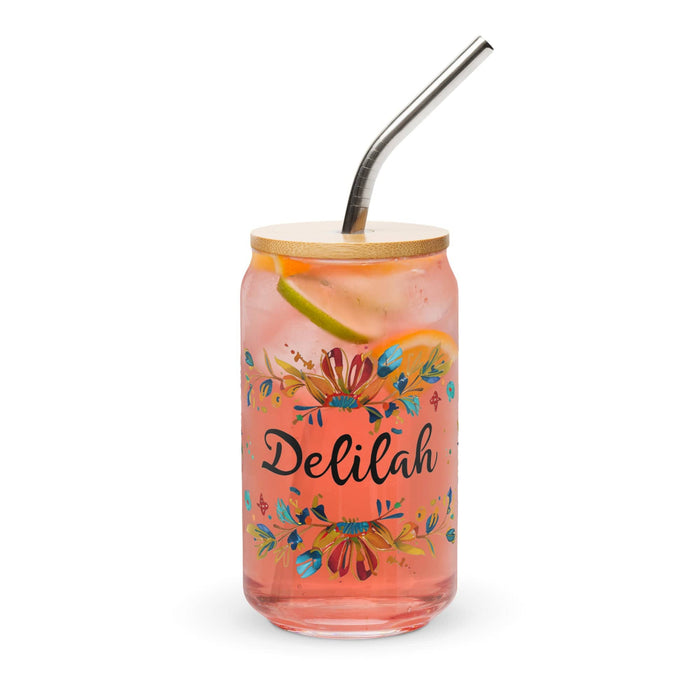 Delilah Exclusive Name Art Piece Can-Shaped Glass Home Office Work Mexican Spanish Pride Gift Cup One-Of-A-Kind Calligraphy Glass | D5 Mexicada