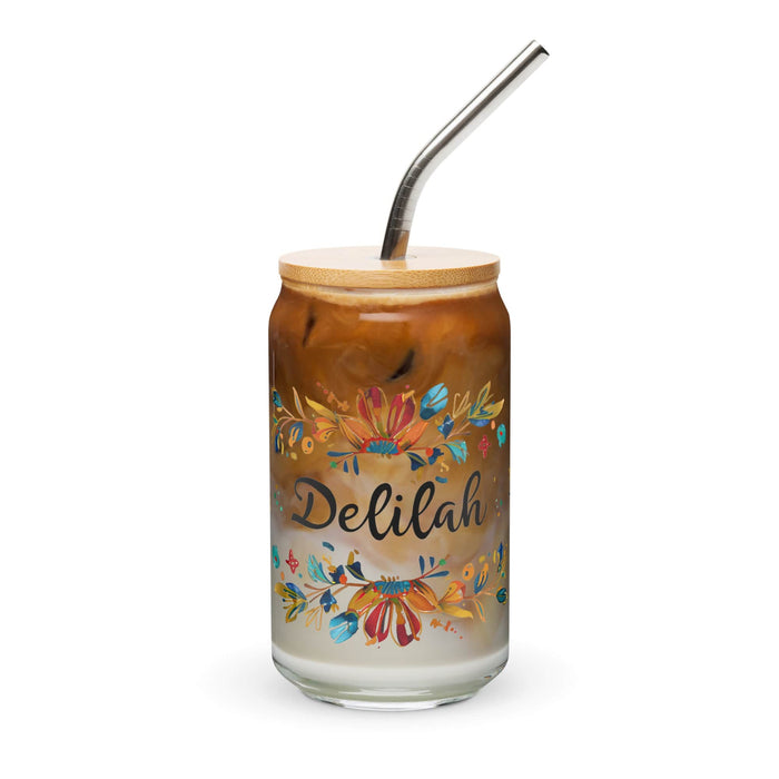 Delilah Exclusive Name Art Piece Can-Shaped Glass Home Office Work Mexican Spanish Pride Gift Cup One-Of-A-Kind Calligraphy Glass | D5 Mexicada