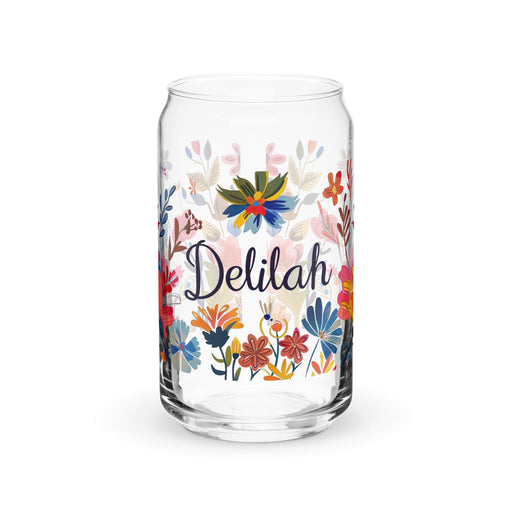 Delilah Exclusive Name Art Piece Can-Shaped Glass Home Office Work Mexican Spanish Pride Gift Cup One-Of-A-Kind Calligraphy Glass | D6 Mexicada 16 oz